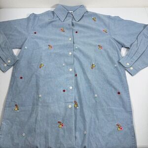 Warner Bros Studio Store Tweety Bird‎ Embroidered Chambray Shirt Womens XS Blue